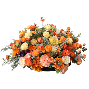 仿真花艺装饰大型花堆酒店大堂台柱花球圆形花盆花器托盘花束插花