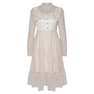 FEXATA斐格思连衣裙2026春新品收腰中长款蕾丝裙子浪漫仙气网纱裙