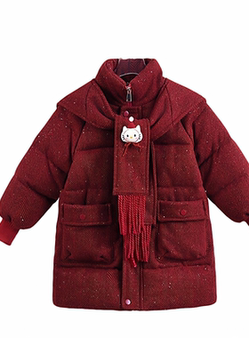 女童红色拜年服冬季羽绒加厚棉服