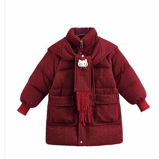 女童拜年服棉服冬季新款中大童长款洋气棉衣外套儿童加厚外套棉袄