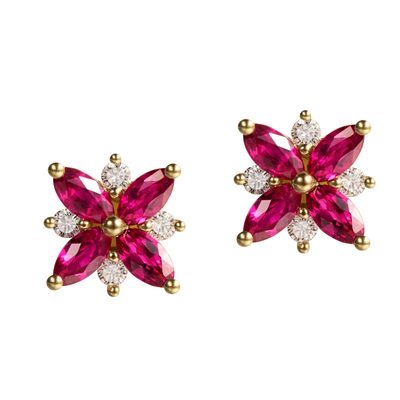 天然红宝石耳钉18K金钻石耳环斯里兰卡蓝宝石耳钉女四叶草