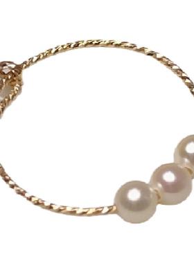 天然淡水珍珠戒指圆形珠进美产4K包金开口可调节气质