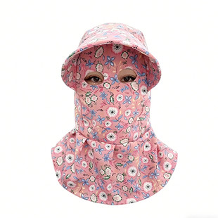 春夏防晒帽女猫眼面罩护颈护脸遮阳帽宽檐防紫外线干活防尘采茶帽