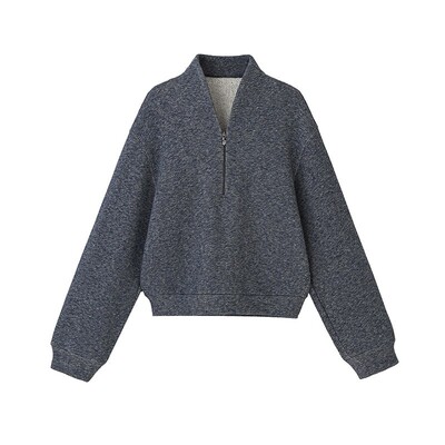 COMMON VALUE「 禀 ⊙」新中式禅意针织绒衫牛仔纹半拉链宽松卫衣