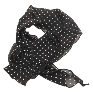 高级感丝巾女长条波点设计感2025新款玫瑰花围脖飘带百搭系脖黑色