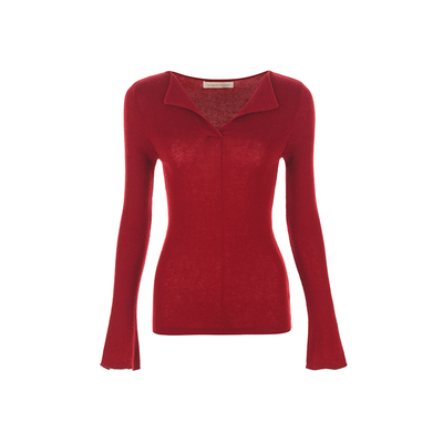 wanatry绵羊毛翻领修身针织衫女