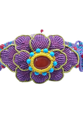 绳艺编织南红牡丹花手链