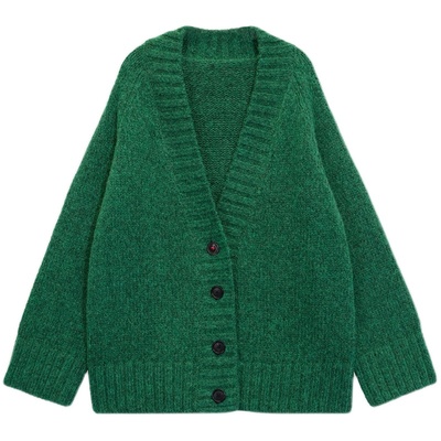 康赛妮羊驼毛V领奶奶开衫