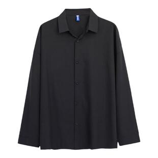 春季cityboy衬衣纯色内搭oversize黑色衬衫男禁欲系港风上衣服潮