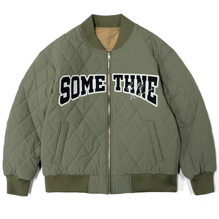 STN 日系军绿色菱格刺绣棉衣加厚双面穿棉服外套男女冬季潮牌棒球