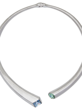 LAMUANA拉丝银蓝双钻系列小众高级设计简约复古项链手镯耳钉套装