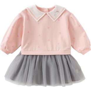 戴维贝拉2026春装新款女童连衣裙儿童拼接裙子宝宝洋气公主裙童装