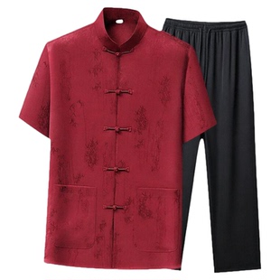 啄木鸟喜公公爸爸婚宴套装中国风本命年衣服老年人夏装情侣唐装
