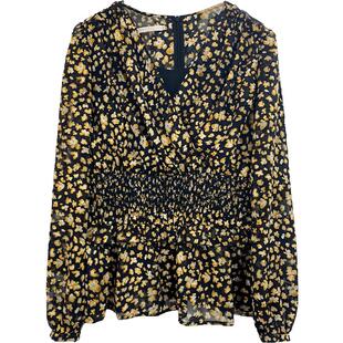 Jessica杰西卡夏新款时尚百搭浪漫优雅雪纺印花长袖衬衣3134