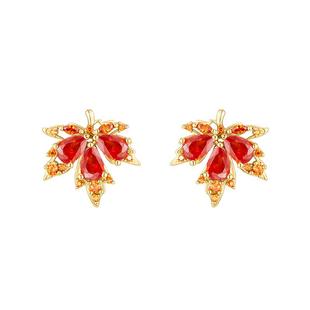 【自营】daisy beauty红色枫叶耳钉女复古小众耳环银针百搭耳饰女