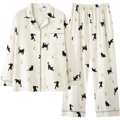 芬腾春秋季纯棉长袖女士睡衣