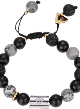 火山石钛钢手链黑曜石串珠手串！