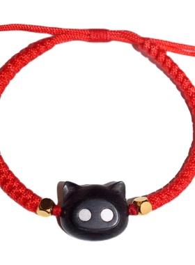 原创设计手工檀木小猪超萌红手绳