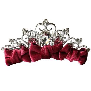 儿童皇冠发饰发夹女孩公主高级感头饰丝绒蝴蝶结水钻王冠插梳发卡