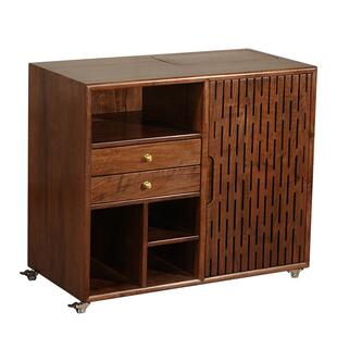 隐珏黑胡桃木茶桌侧边茶水柜可移动实木茶台家用客厅沙发收纳边柜