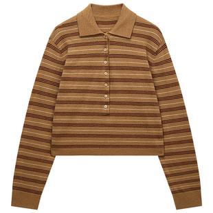 【特享折扣】欧时力 羊毛polo领条纹针织毛衣女上衣休闲2025秋新