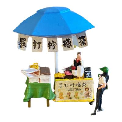 小比例摆拍模型网红夜市柠檬茶仿真人偶地摊沙盘场景搭建微缩景观