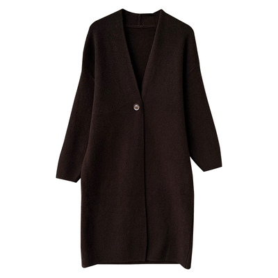 气质高级感深灰色长款毛衣外套