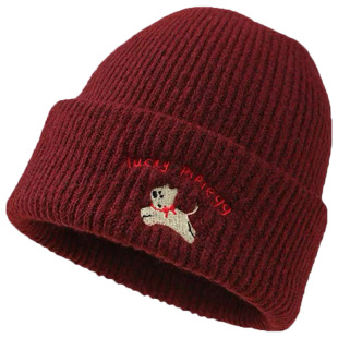 暖糯小狗~加厚保暖双层冷帽刺绣针织毛线帽显脸小包头帽子女冬季