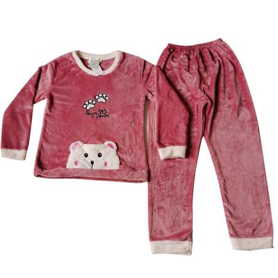 保暖珊瑚绒灰蓝色圆领草莓睡衣