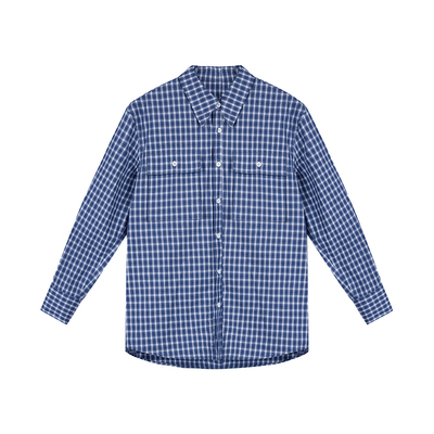 蓝白复古格纹衬衫女长袖