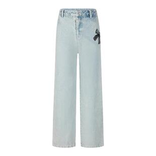 HERLIAN 秋季新品女士蝴蝶结印花水洗牛仔裤