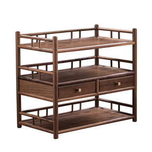 新中式加宽茶具收纳架茶周边置物架家用茶室收纳架实木桌面摆件架