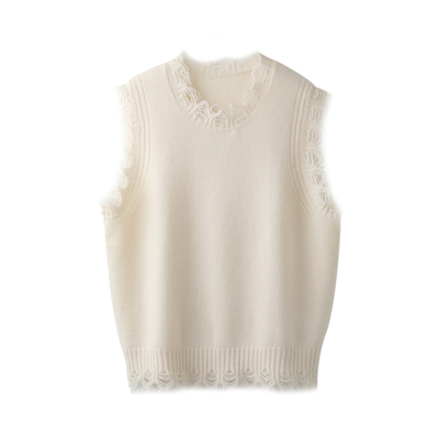 气质圆领毛边羊绒套头马甲背心