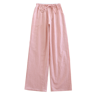 春夏秋纯棉睡裤女长裤格子家居裤