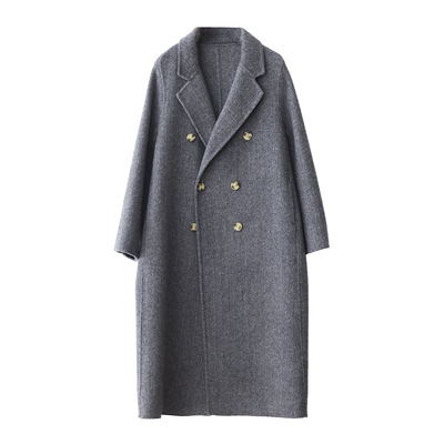 绵羊毛气质翻领长款毛呢外套女