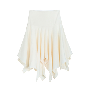 pusumede 交叠序章 法式不规则半身裙女设计感高腰A字大摆中长裙