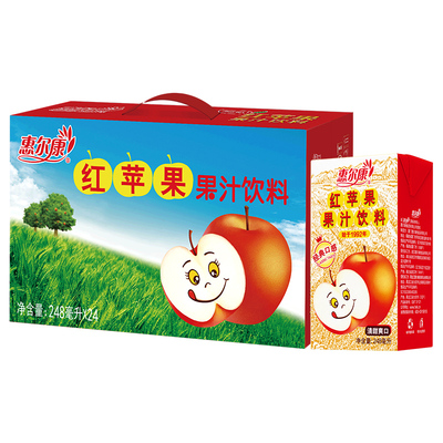 惠尔康红苹果汁饮248ml*24盒怀旧