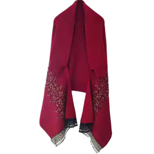 春秋冬红色婚宴旗袍披肩妈妈外搭喜婆婆洋气羊绒针织带袖斗篷外套