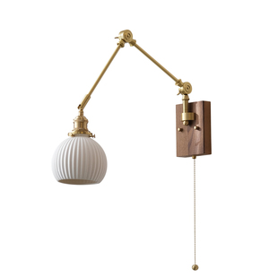 法式中古风卧室床头壁灯轻奢复古侘寂风黄铜摇臂伸缩客厅背景墙灯