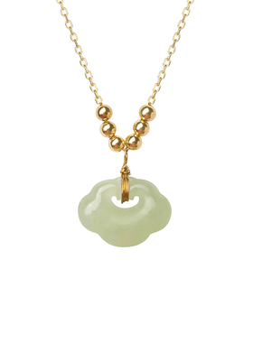 Bluehour天然和田玉项链女轻奢小众祥云吊坠平安锁母亲节礼物