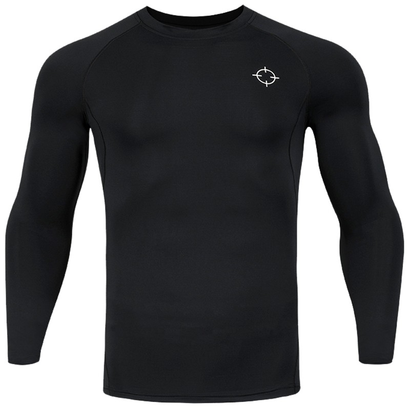 准者紧身T恤长袖男秋冬加绒跑步训练健身套装运动高弹速干压缩衣