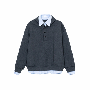 Holocene美式潮牌氛围感纯色假两件卫衣套装男秋季老钱一整套搭配