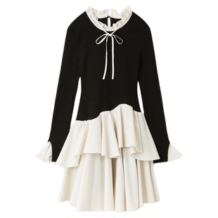 SNIDEL2026春夏新品优雅木耳领荷叶边裙摆针织连衣裙SWNO261010