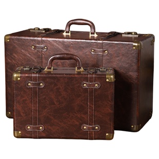 可定制logo欧式复古皮质手提箱木质框架衣服储物箱家用装饰收纳箱