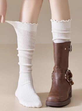 花边堆堆袜子女春秋款中筒白色长筒秋冬ins潮配靴子美拉德小腿袜