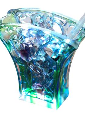 白玉兰花琉璃笔筒摆件