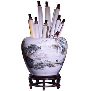 景德镇陶瓷书画缸卷轴缸落地箭筒中式书房客厅字画收纳桶大花瓶大