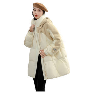 【佟丽娅同款】鸭鸭羽绒服女冬中长款2024年新款拼接加厚外套潮HS