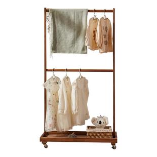 儿童挂衣架落地物幼儿园挂衣架儿童落地榉木衣柜衣服双层收纳架