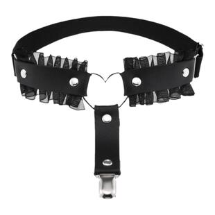 单夹爱心腿环软妹朋克PU皮桃心形腿带性感蕾丝花边大腿环吊袜带女